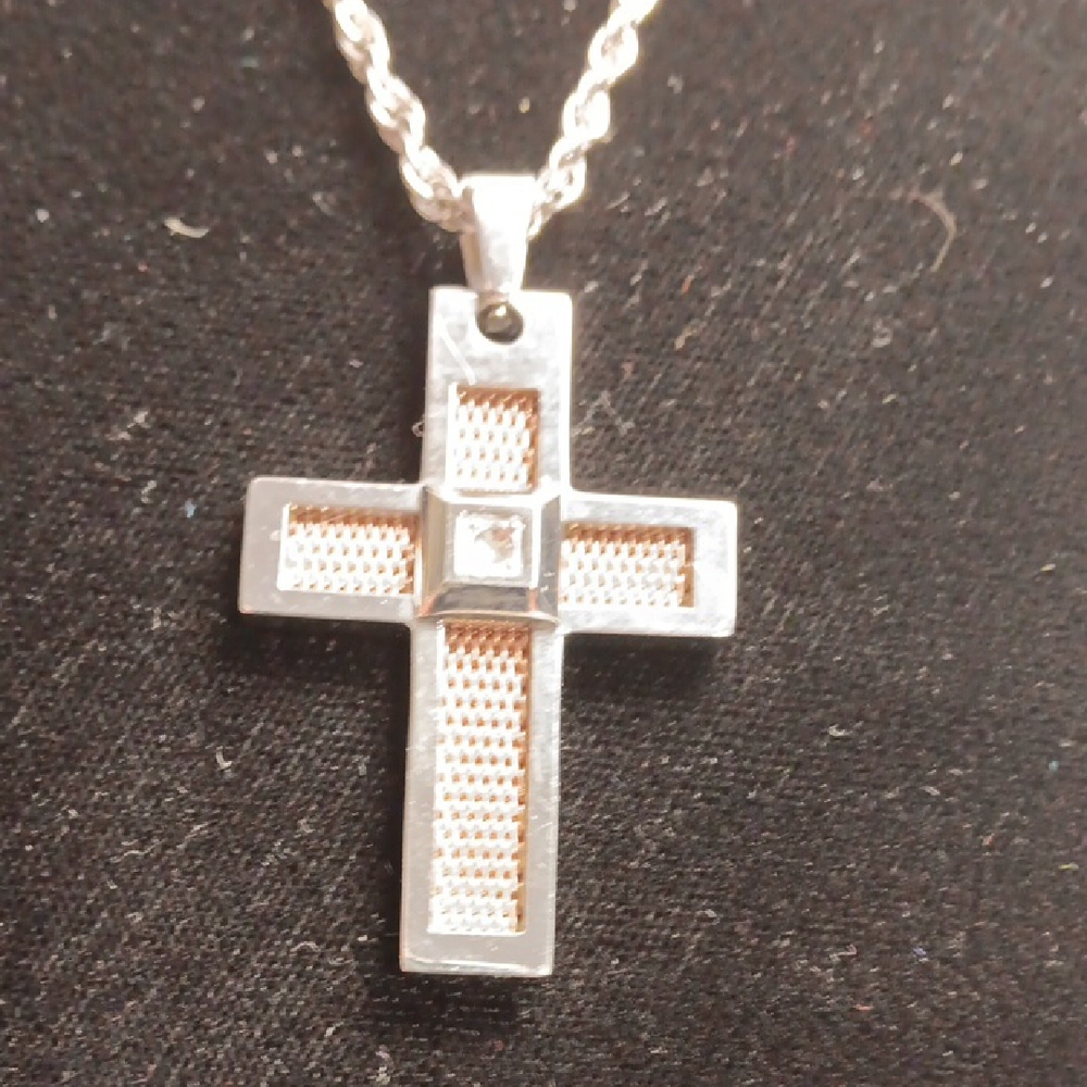 Silver and Gold Cross Pendant Necklace